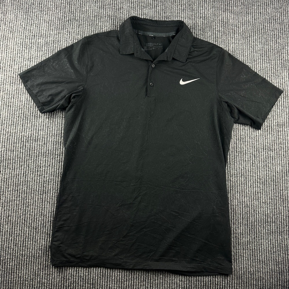 Nike Golf Mens Dri-FIT Standard Fit Black Tonal Pattern Polo Shirt Size M
